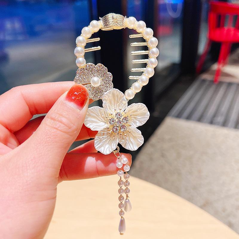 

Изысканная заколка для волос с кисточкой и цветком циркона, модная блестящая женская элегантная заколка для волос с высоким конским хвостом, пластина для волос, артефакт