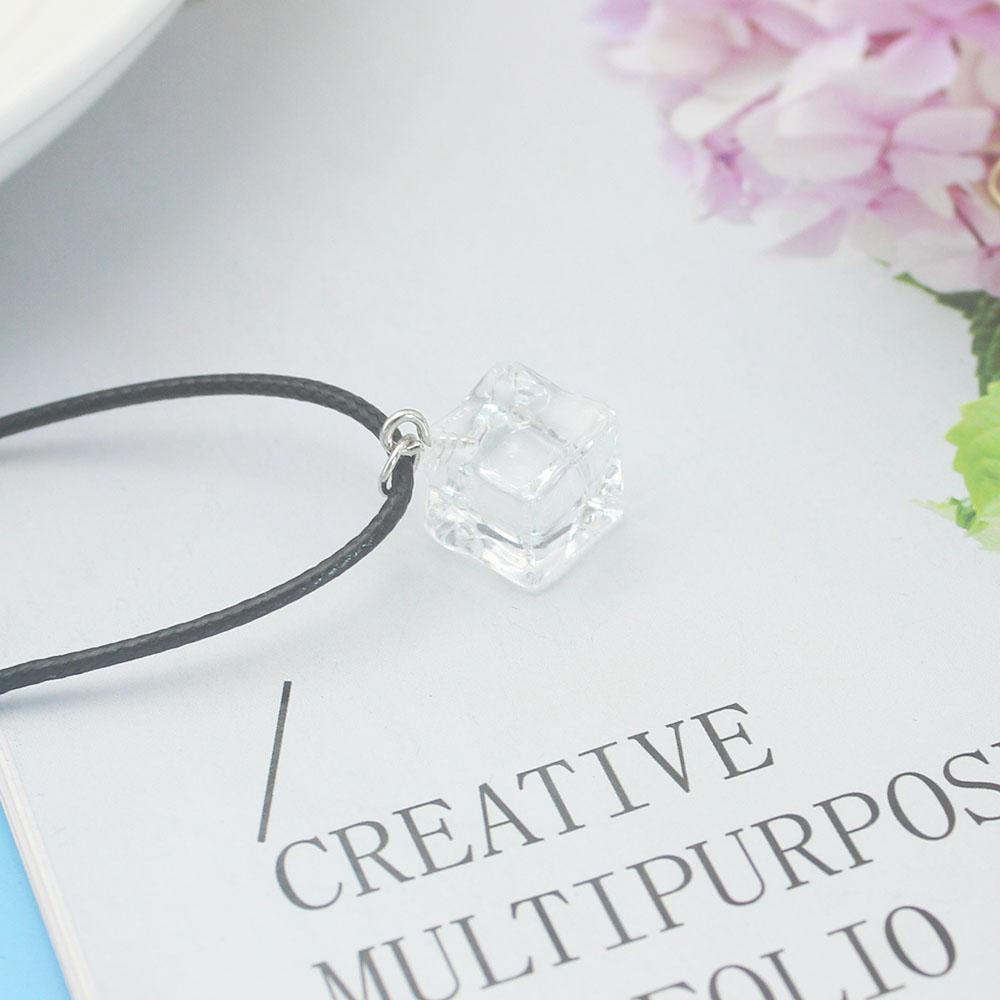 Transparent Large Ice Cube Pendant Necklace for Women 45+5cm PU Leather Wax Line Clavicle Collar Jewelry Gift