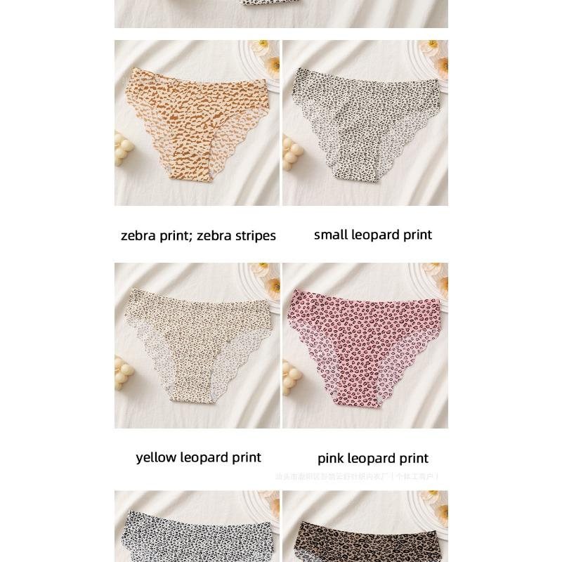 Women Seamless Thin Low Waist Leopard Print Ladies Briefs Underwear Set