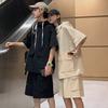 2Pcs/Set Unisex Casual Outfit Hooded Drawstring Short Sleeve T-shirt Elastic Drawstring Waist