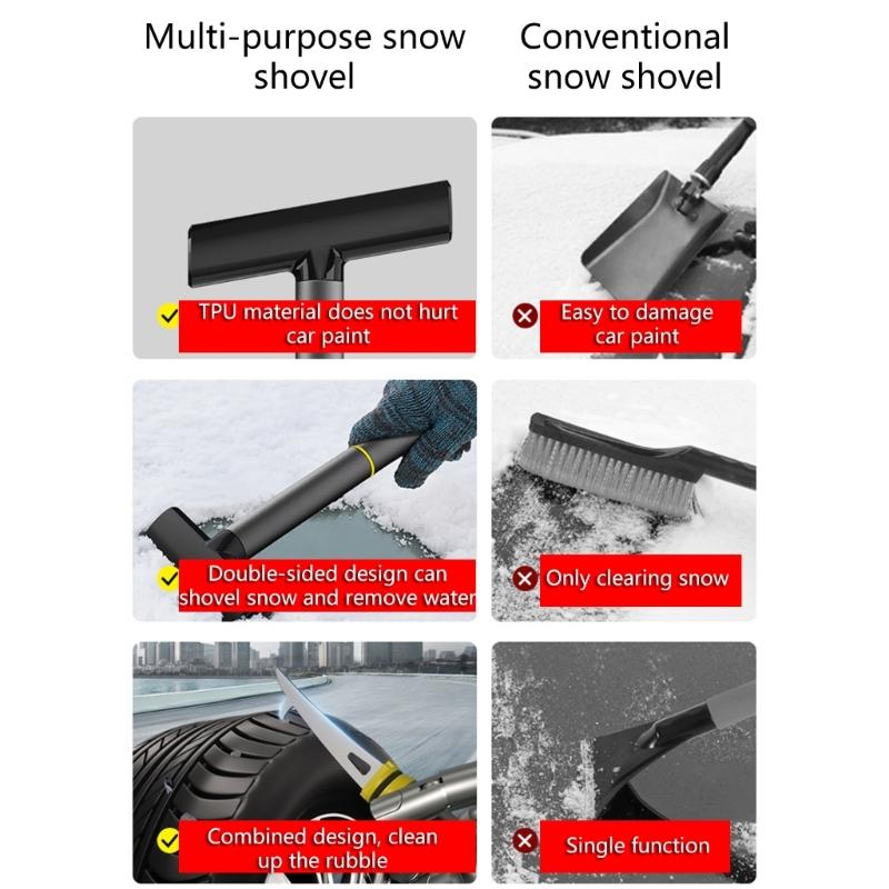 Snow Broom Ice Scraper with Soft No-Scratch TPU Head 10inch Long Handle Winter Windshield Ice Breaker