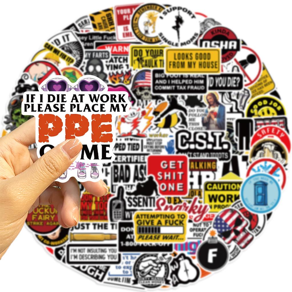 100 Funny Hard Hat Graffiti Stickers Decorate Guitar Notebook Suitcase DIY Waterproof
