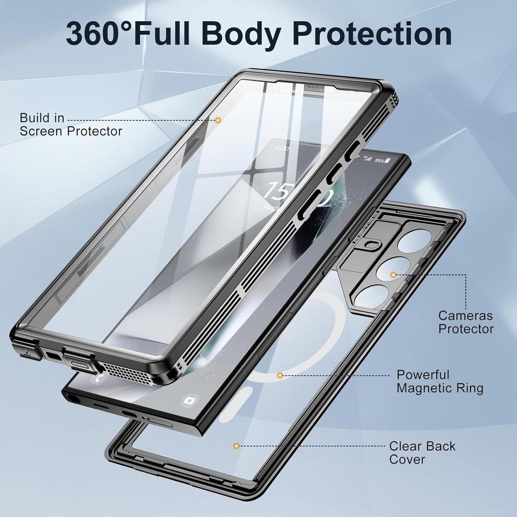 For Samsung S24 S25 Plus S26 Ultra IP68 Waterproof Clear Phone Case Underwater Diving Swim Shell Screen Protect Magnetic Cover