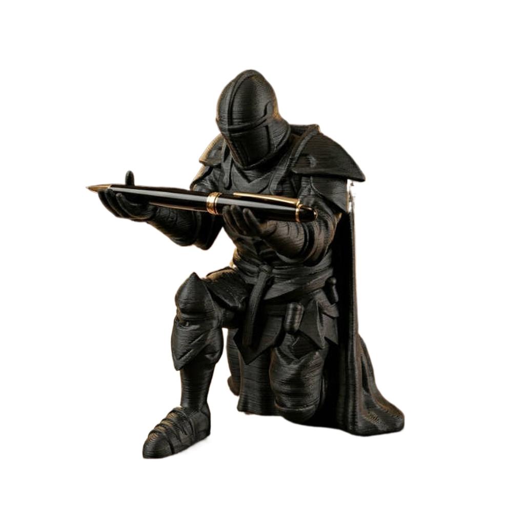 3D Printed Medieval Knight Pen Holder Black Silver Warrior Statue Desk Organizer Creative Office Desktop Decor Stationery Gift