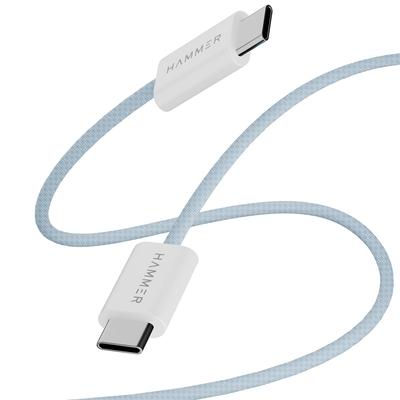 HAMMER Type C To Type C Cable 65W Braided, PD Fast Charging, Data Sync, 1.5 Meter Tangle Free Wire, Compatible with All C-Type Enabled Devices (Blue)