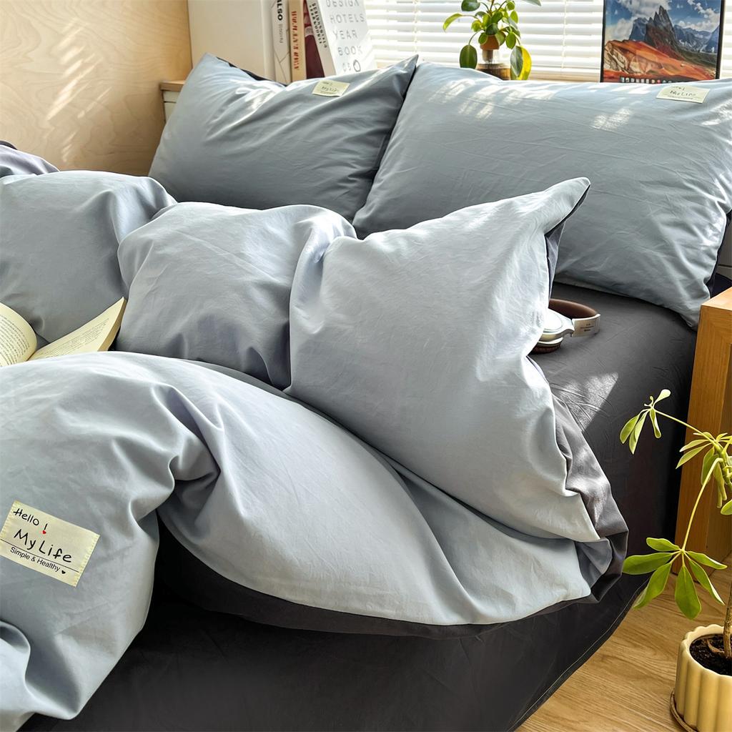 Class A Unprinted Wind Bed, Pure Cotton Four-piece Set, Cotton Quilt Cover, Bed Hat, Bed Sheet Quilt Cover, Student Dormitory Three-piece Set 1