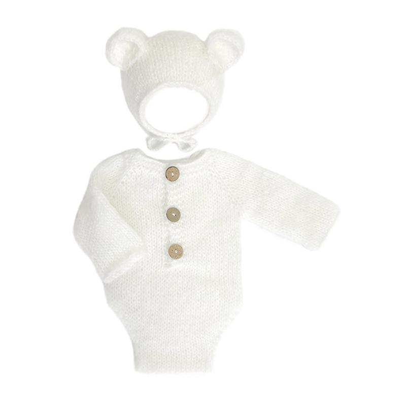 Infant Photography Outfit Bear Themed Soft Plush Set Baby Romper with Hat set Baby Dress Up set for Memorable Pictures