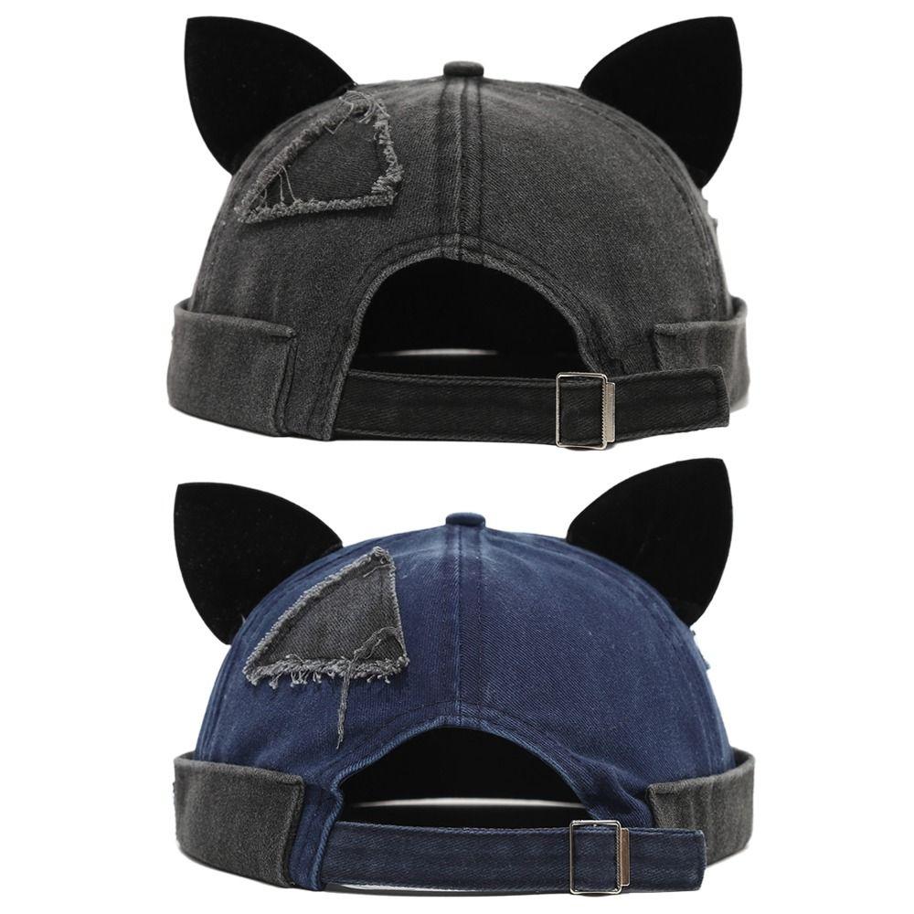 Cute Cat Ears Brimless Hat Hip Hop Beanie Hat Retro Style Melon Docker Cap Outdoor