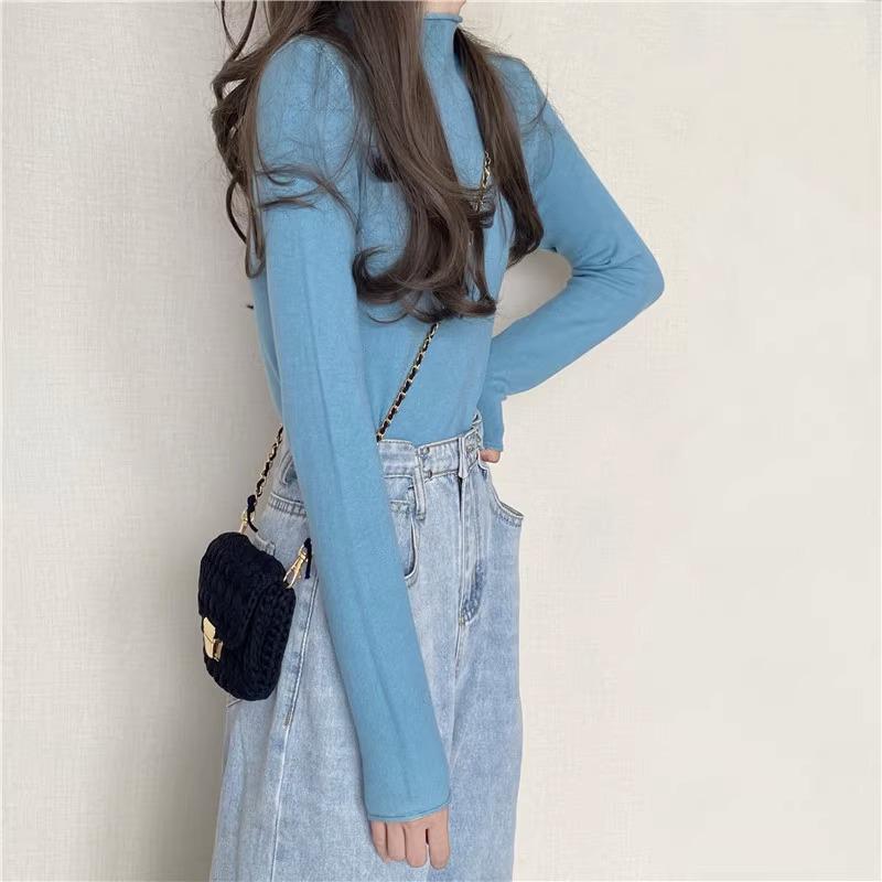 Women's 2024 New Style Semi-High Neck Knitted Sweater - Long-Sleeved Base Layer or Outerwear, Soft and Cozy.