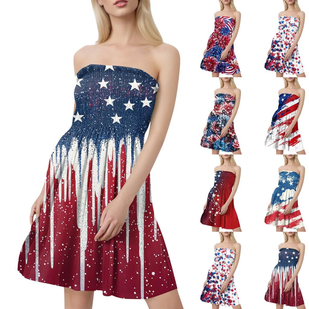 Fashionable Women's Casual Tube Top Print Sleeveless Dress