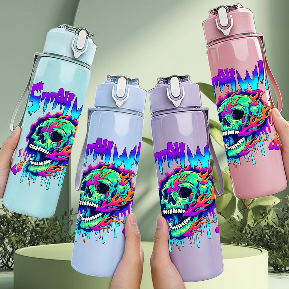 1PC Squidward Colorful Graffiti Art Print 750ml Color Plastic Sports Water Bottle Leakproof Flip Straw Lid Suitable for Sports Office Home Use