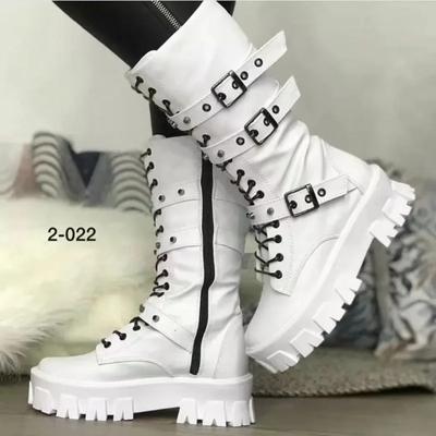 Damenschuhe Neue überkreuzte Damenstiefel Mode Seitlicher Reißverschluss Moderne Stiefel Damen Hochwertige Gürtelschnalle Mittelhohe Stiefel