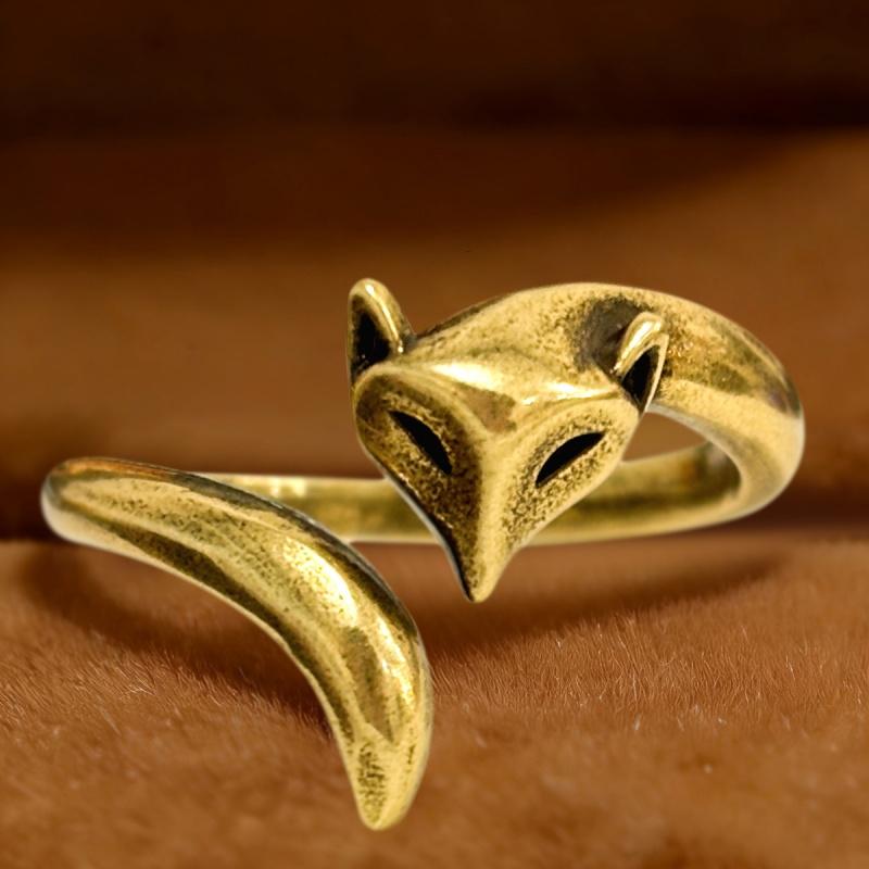 Huitan Cute Fox Open Adjustable Ring for Women Trendy Gold Color/Silver Color Distressed Vintage Party Daily Animal JewelryGood product