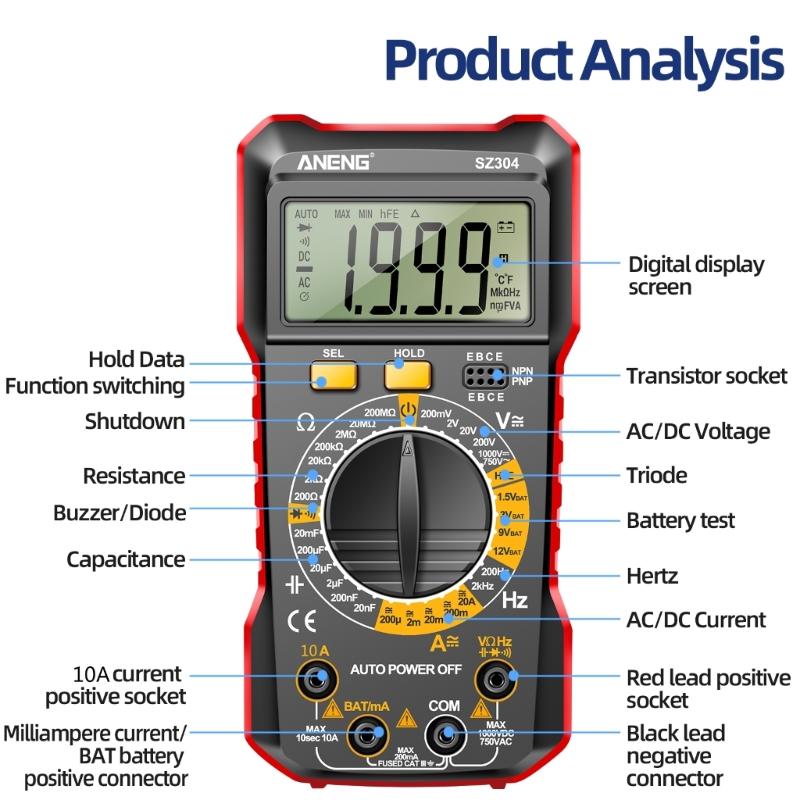 Digital Multimeter Pen Meter USB Charge Voltmeter Auto Ranges Voltage Tester Backlight Flashlight Sensitivity Adjustable