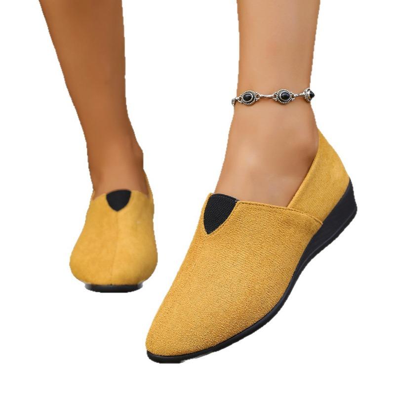Wedge heel casual single shoes women's summer new shallow mouth pointed head large size one pedal suede single shoes