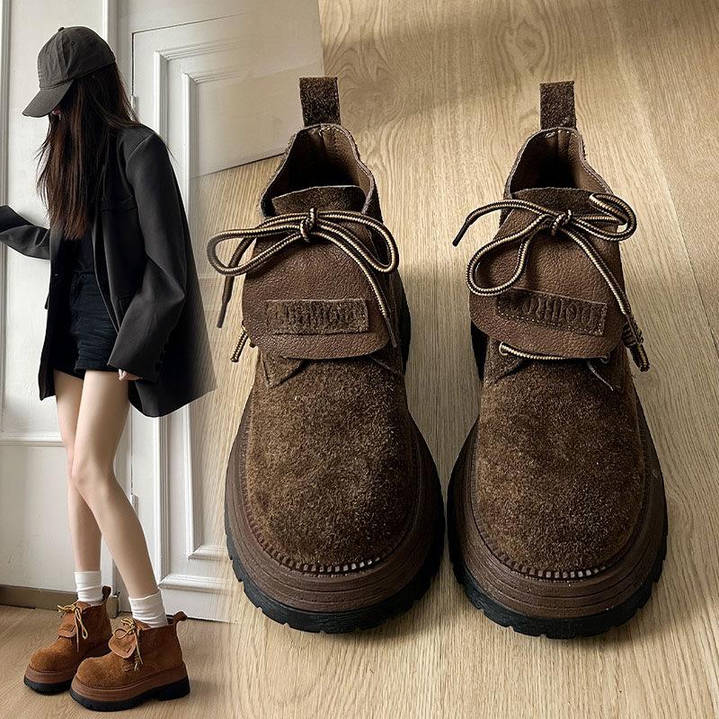 

British Martin boots women s 2025 autumn new soft leather big head matte boots thick heel thick sole retro tooling boots 40 темно-коричневого