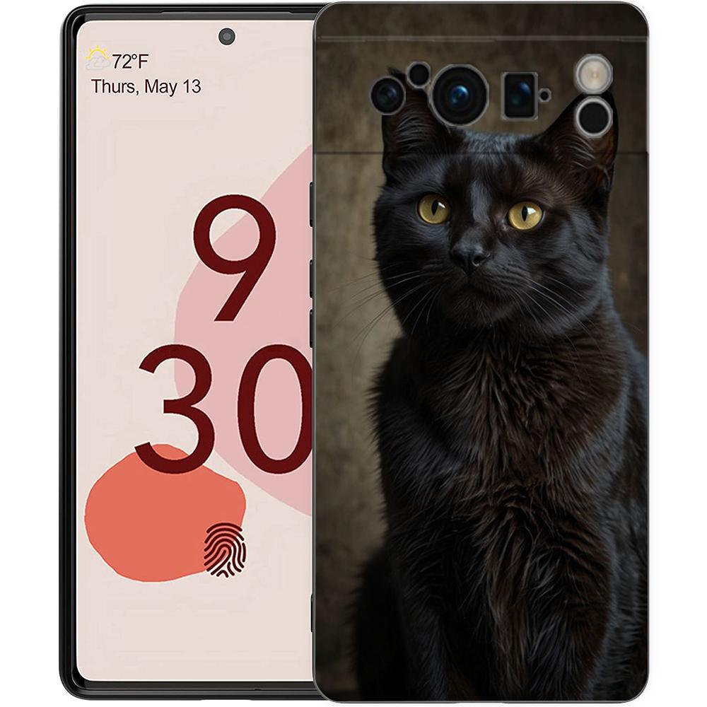 Black Cat Phone Case For Google Pixel 9 8 7 6 Pro XL 8A 6A 7A 5G Soft Shockproof TPU Black Cover Fundas