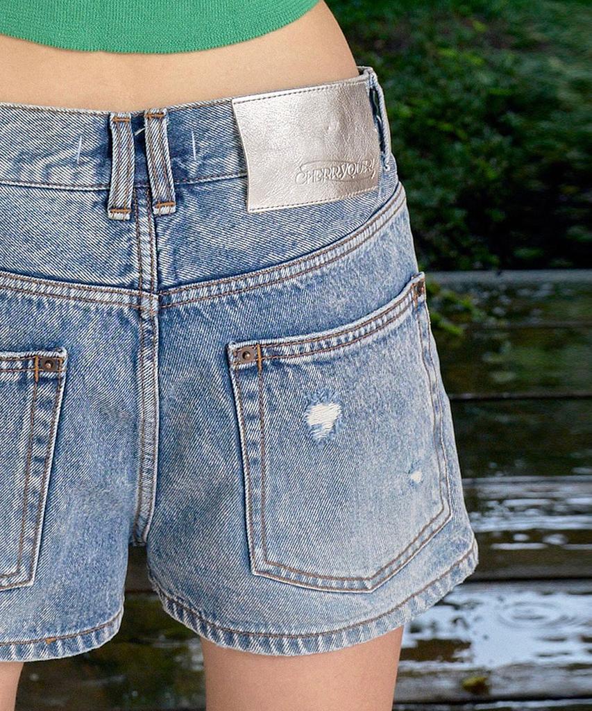 Chelikwili Damage Denim Shorts - Denim
