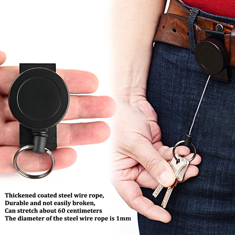 Retractable Keychain Badge Holder Reel With Multitool Carabiner Clip Heavy Duty Key Ring Steel Wire Lanyard Name Tag Stationery