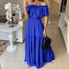 LYRIA Solid Boho Dress Women Fashion Elegant Beach Party Dress Casual Slash Neck Office Maxi Dresses For Woman Robe Femme
