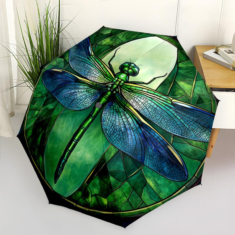 Dragonfly Pattern Print on a Stylish Automatic Folding Umbrella with 8 Iron Ribs, Portable and Foldable Sunshade Umbrella, Per