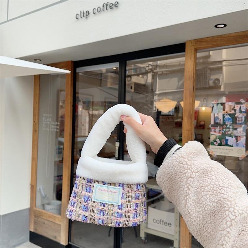 

13 плюшевых сумок женская зимняя новая осень и зима пушистая ручная шерстяная сумка-ведро ручная сумка фиолетовый