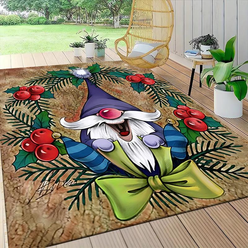 1Pc Gnome Christmas Tree Celebration Carpet Rug Soft Washable Antislip Home Living Room Sofa Mats Personalized Christmas Rug