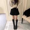 Women's High-Waist Gray Wool Blend A-Line Wide Leg Bootcut Shorts for Autumn/Winter
