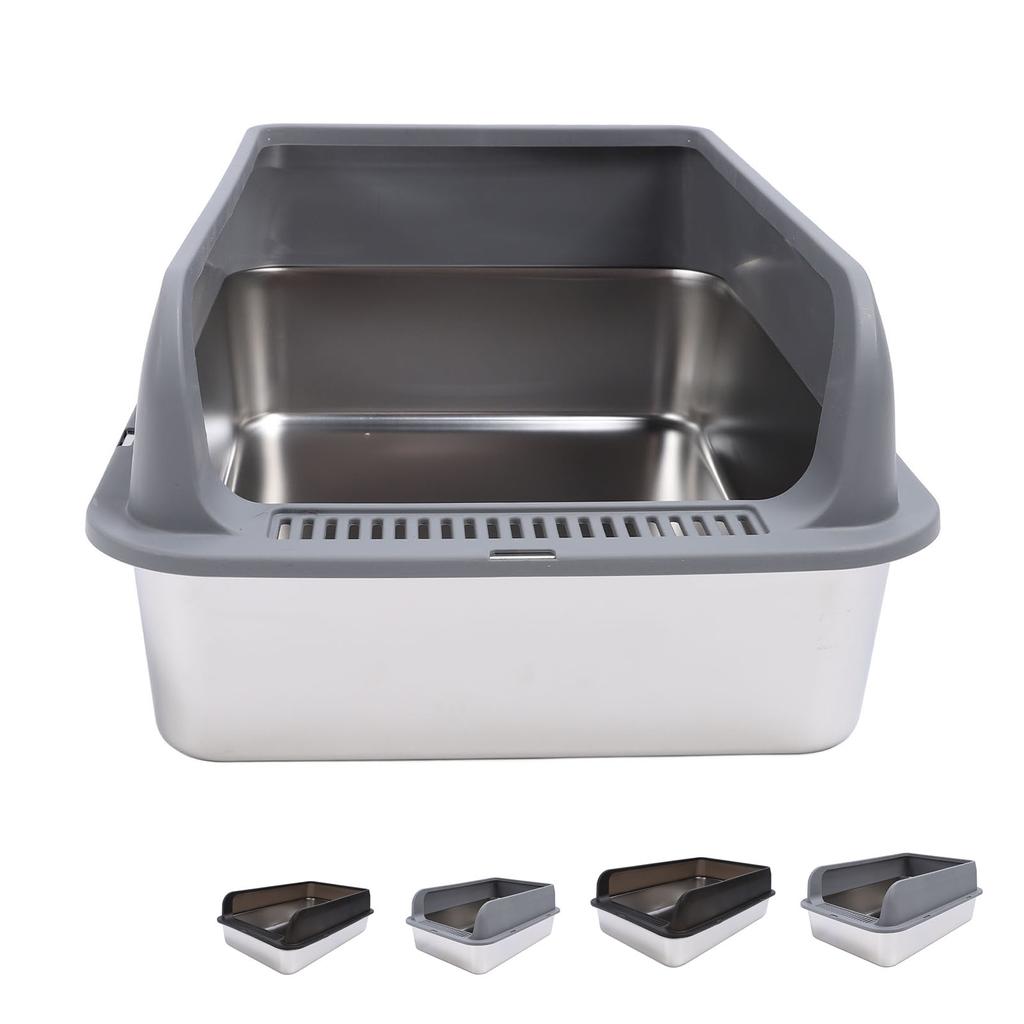 Stainless Steel Litter Box Anti Splashing Odorless Easy To Clean High Sides Semi Enclosed Cat Litter