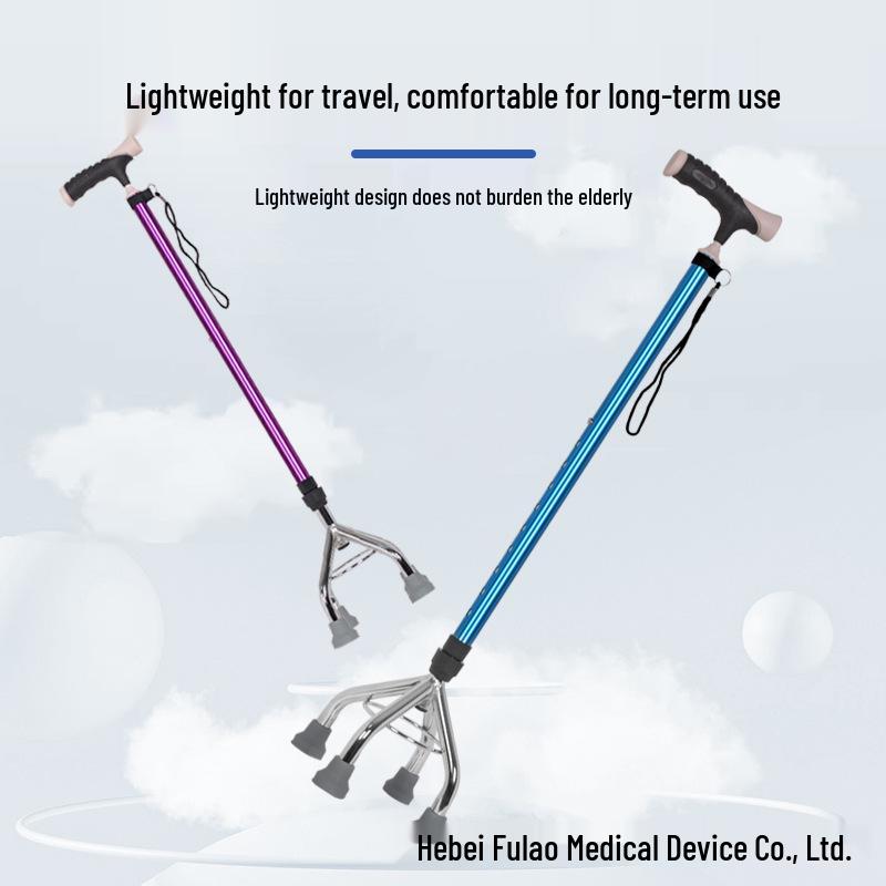 Electroplated Foldable Quad Cane: Lightweight & Non-Slip Walking Stick for Seniors