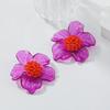 Large Purple Resin Flower Bohemian Handmade Beaded Earrings for Women