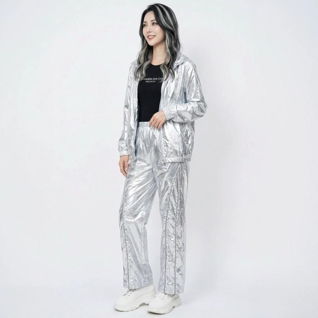 S-XL Stříbrný Lesklý Laserový Hip-hop Sportovní Oblek Futuristická Módní Značka Jazzový Hip-hop Oblek na Vystoupení