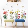 Wall Sticker, Bright Flower Green Leaf Cluster Colored Butterflies Decoration Painting, Bedroom Entrance Diy Self-adhesive Art Decor Decals