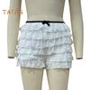 Women Summer Shorts Multi-layered Scattered Hem Ruffle Lace Trim Beach Shorts Lolita Style High Waist Ultra-short Shorts Daily Wear Sleep Shorts