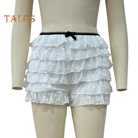 Women Summer Shorts Multi-layered Scattered Hem Ruffle Lace Trim Beach Shorts Lolita Style High Waist Ultra-short Shorts Daily Wear Sleep Shorts