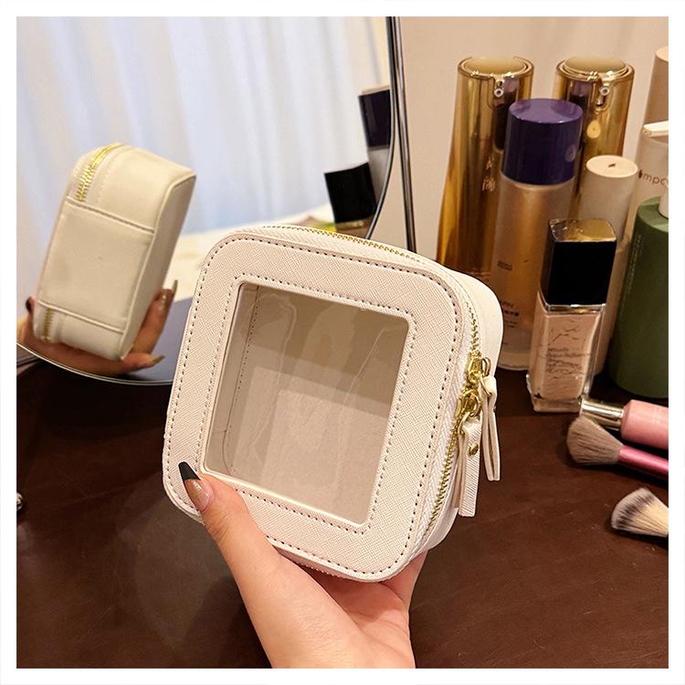 Bolsa de Maquillaje Transparente Compacta 2024 - Estuche Duro Portátil para Almacenamiento de Cosméticos