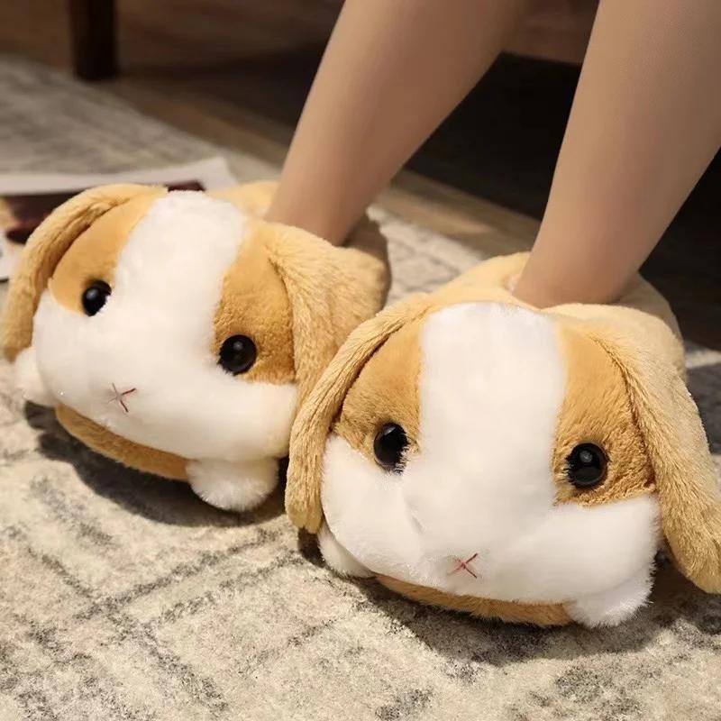 Fashion 7 Colors Cute Cartoon Animal Plush Slippers Husky Dog Hamster Rabbit Bunny Soft Stuffed Shoes Warm Winter Indoor Slides