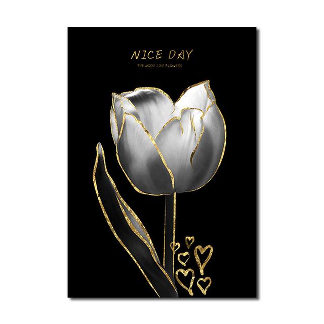 Luxury Plants White Flowers Wall Art Painting Picture Golden Art Canvas Poster Prints Nordic Flowers Art for Living Room Decor