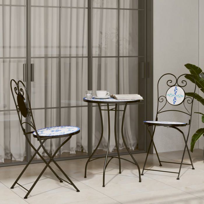 VidaXL Ensemble de bistro mosaïque bleu et blanc fer et céramique, ensemble de bistro, ensemble de bistro d'extérieur, 3216353