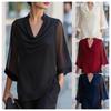 2026 Womens Flowy Chiffon Blouse With Wide Neckline Loose Fit Casual Shirt