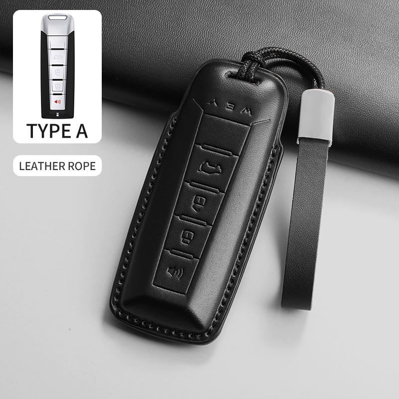 PU Leather Car Smart Remote Key Cover Case For WEY Blue Mountain Highland Mocha Latte DHT-PHEV Key Protecter Shell Accessories