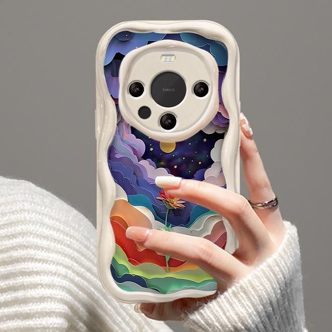 

Applicable To Mate60/50pro Mobile Phone Case Nova12/11 Oil Painting Colorful Cloud Flowers Glory 100 Silicone Anti-fall Honor X10
