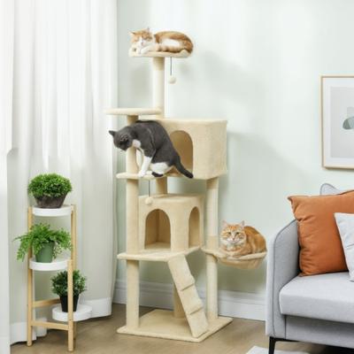 Cat Tree 160cm Cat Tower with Hammock, Ladder, Cave, 2 Plush Balls, Sisal Posts, 48 X 48 X 160cm,