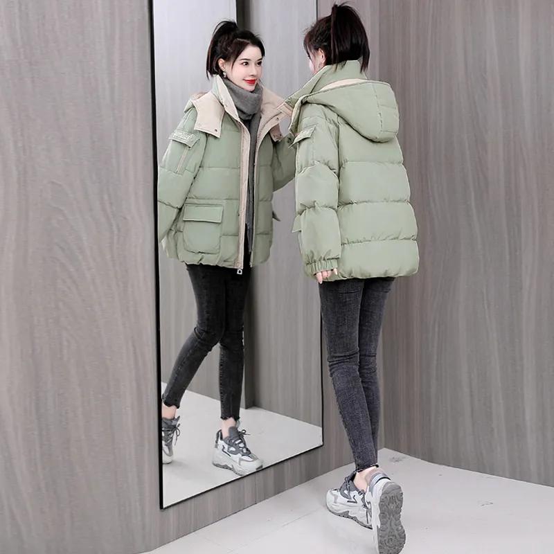 Damen Winter Koreanische Version der Einfachen Stehkragen Baumwolljacke Verdickte Kurze Sektion Sport Wind Brot Kleidung