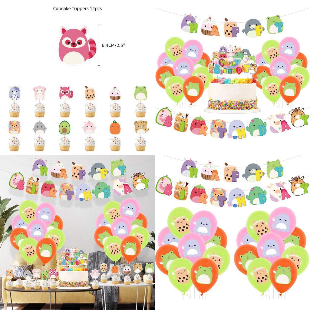Adorable Squishmallows Birthday Decorations With Cake Topper Balloons And Banner