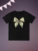 Round Neck Printed Pattern Pullover Short Sleeve Kids Tops Money Bow Tie