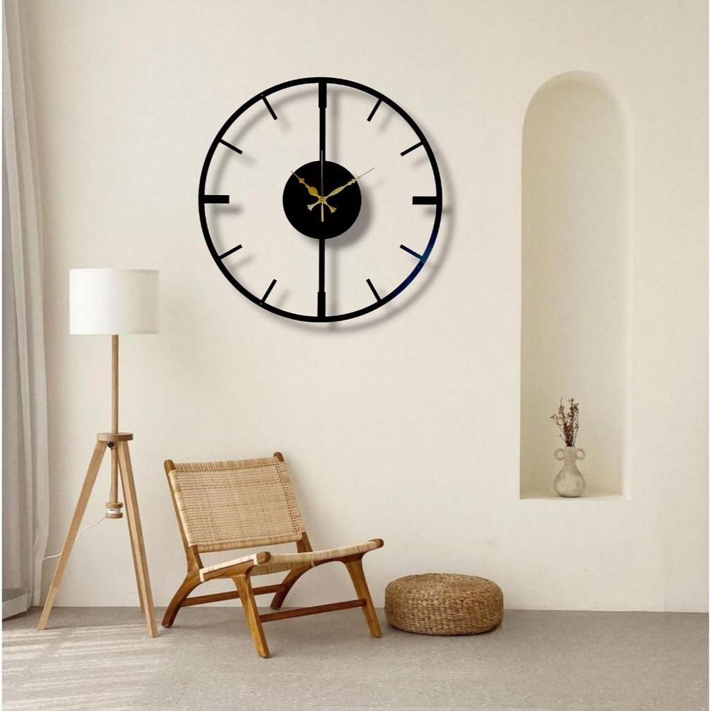 Modern Metal Wall Clock for Living Room, Stylish Analog Wall Clock for Home & Hall, Designer Big Size Clock (50 Cm) (Black)