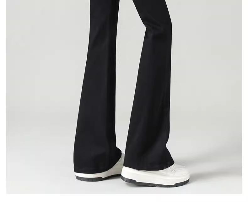 Women's Elastic High Waist Micro Flare Pants - Slimming Black Jeans for Spring & Autumn 2025