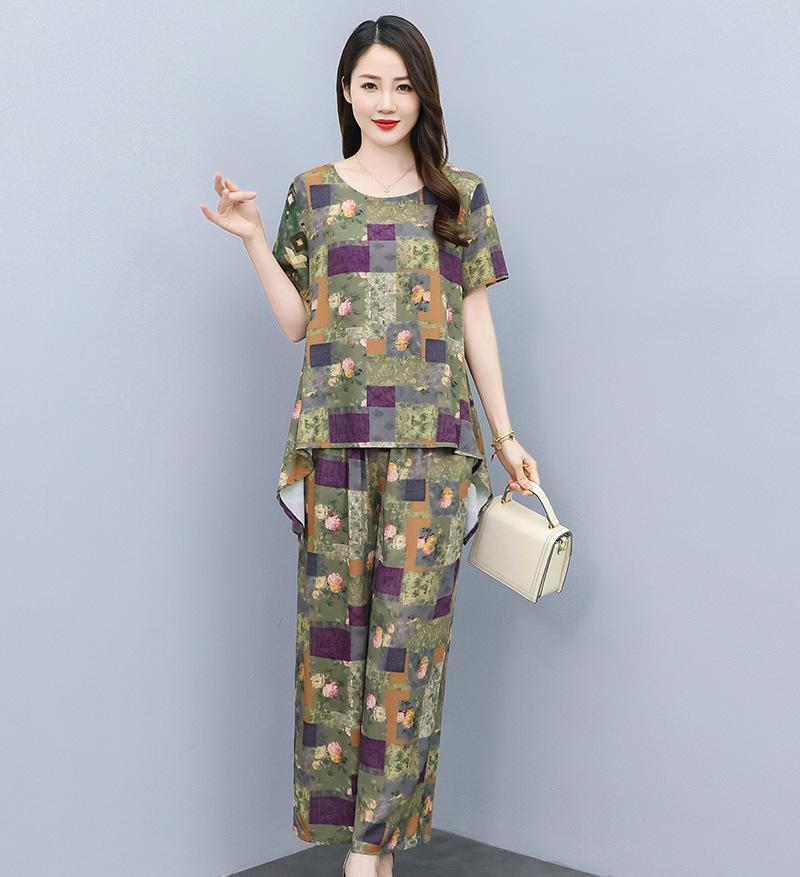 Women's Plus Size Summer Tie-Dye Cotton Linen Suit: Irregular Hem Top & Wide Leg Pants Two-Piece Set