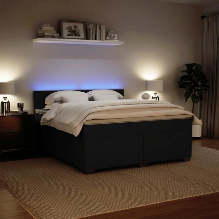 Exclusive House - Bed Slatted Base with Mattress Black 180x200 Cm Velvet